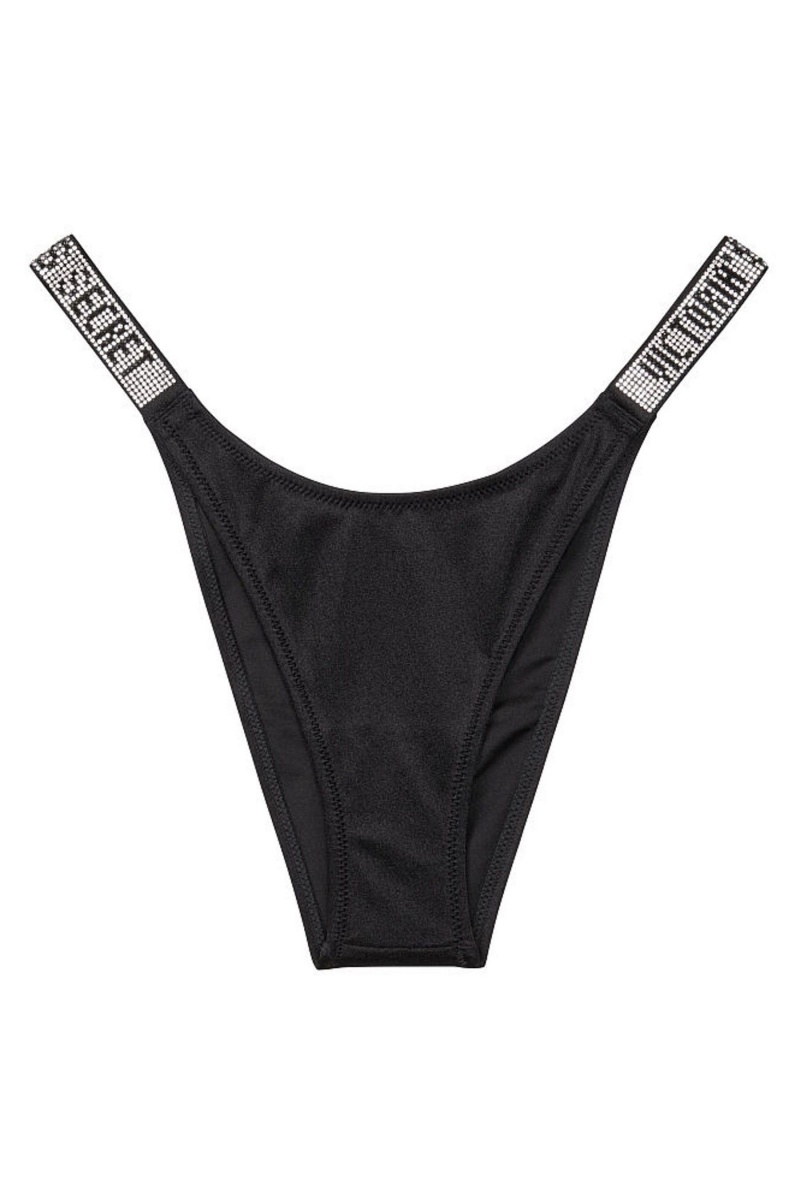 Victoria's Secret Shine Riemen Swim Bikini Bottom Schwarz | 572493JYT