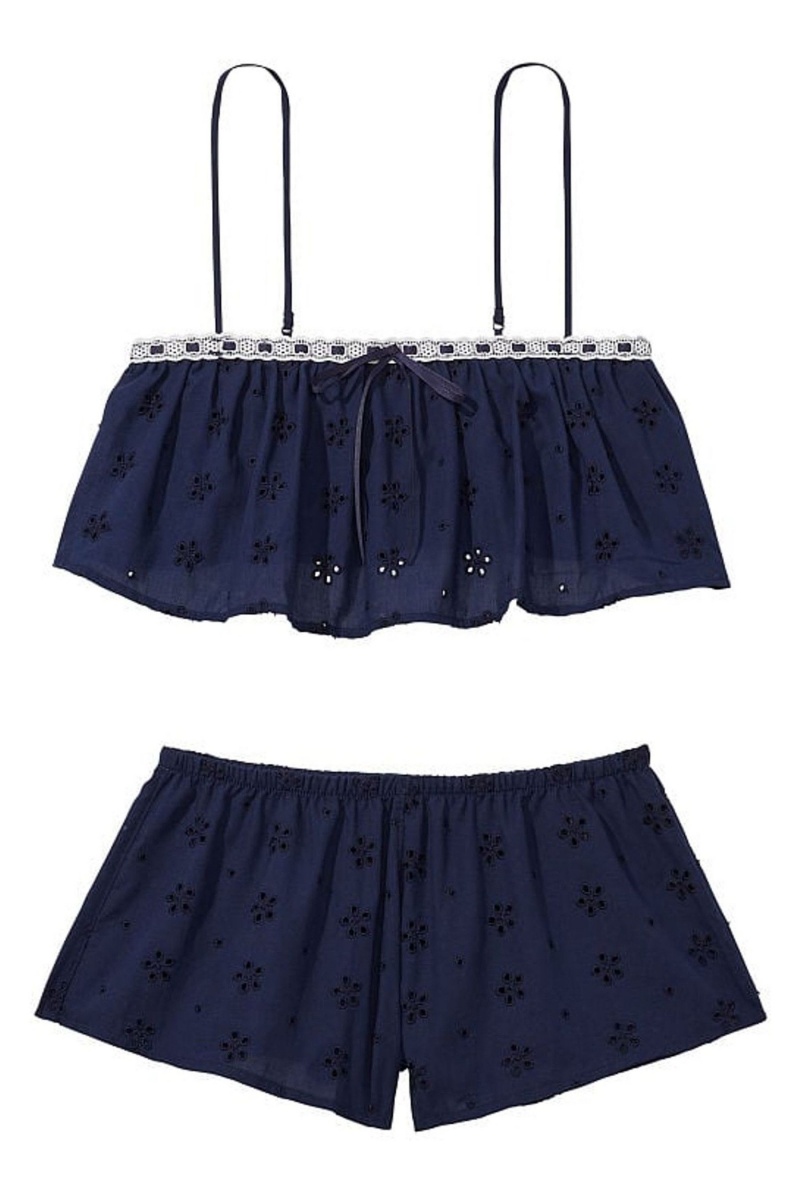 Victoria's Secret Spitze Cami Pyjama Set Navy Blau | 472598DTV