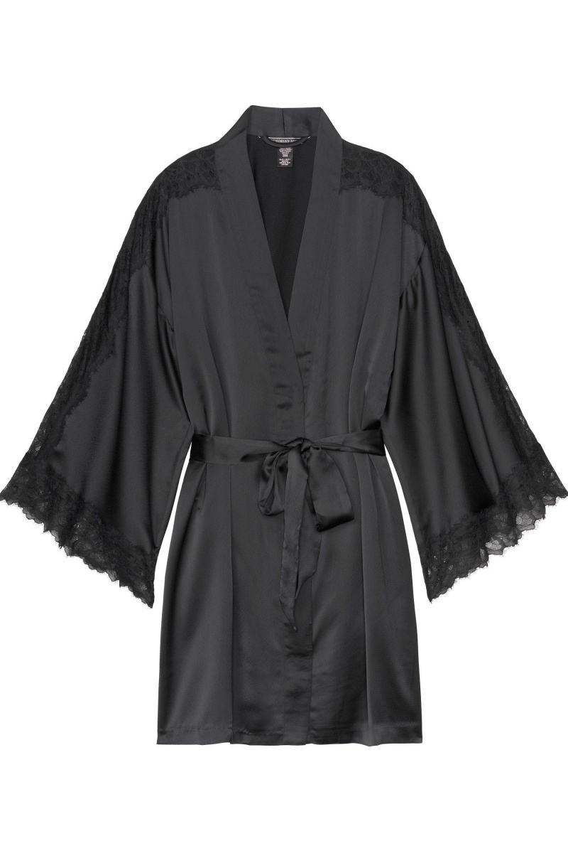 Victoria's Secret Spitze Inset Kimono Robe Schwarz | 672301RUC