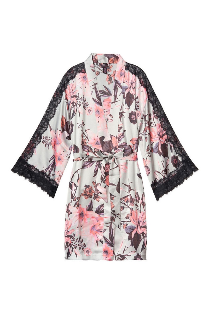 Victoria's Secret Spitze Inset Kimono Robe Schwarz | 840179YJD