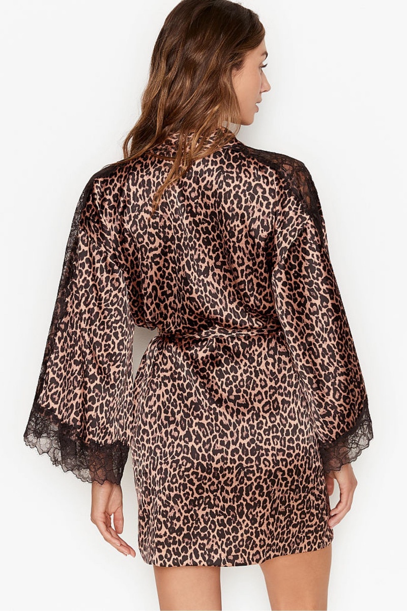 Victoria's Secret Spitze Inset Kimono Robe Schwarz | 985176YFU