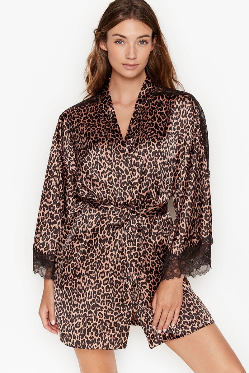 Victoria\'s Secret Spitze Inset Kimono Robe Schwarz | 985176YFU