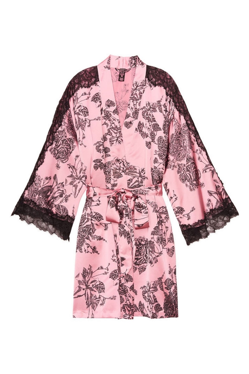 Victoria's Secret Spitze Inset Kimono Robe Schwarz | 526179SNT