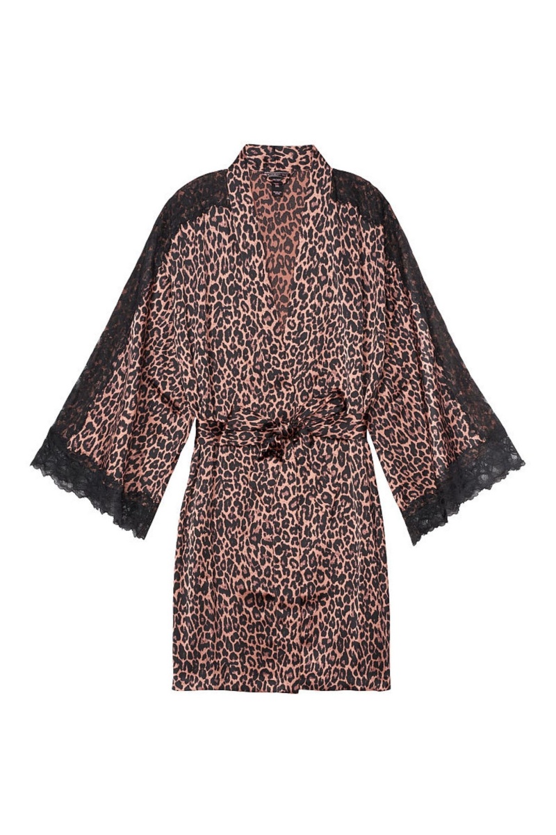 Victoria's Secret Spitze Inset Kimono Robe Schwarz | 367594JHF