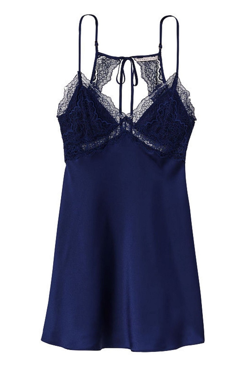 Victoria's Secret Spitze Plunge OpenBack Slip Kleider Navy Blau | 168045LYN