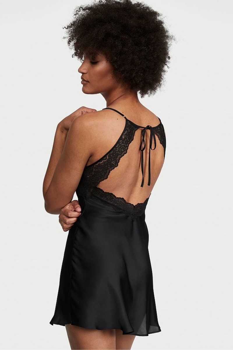 Victoria's Secret Spitze Plunge OpenBack Slip Schwarz | 267934XRF