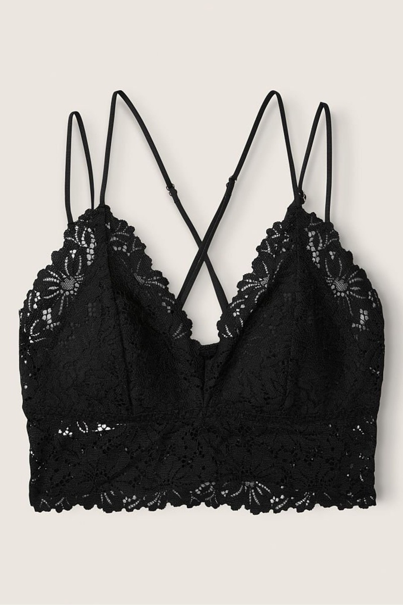 Victoria's Secret Spitze Riemchen Back Longline Bralette Schwarz | 308759STC