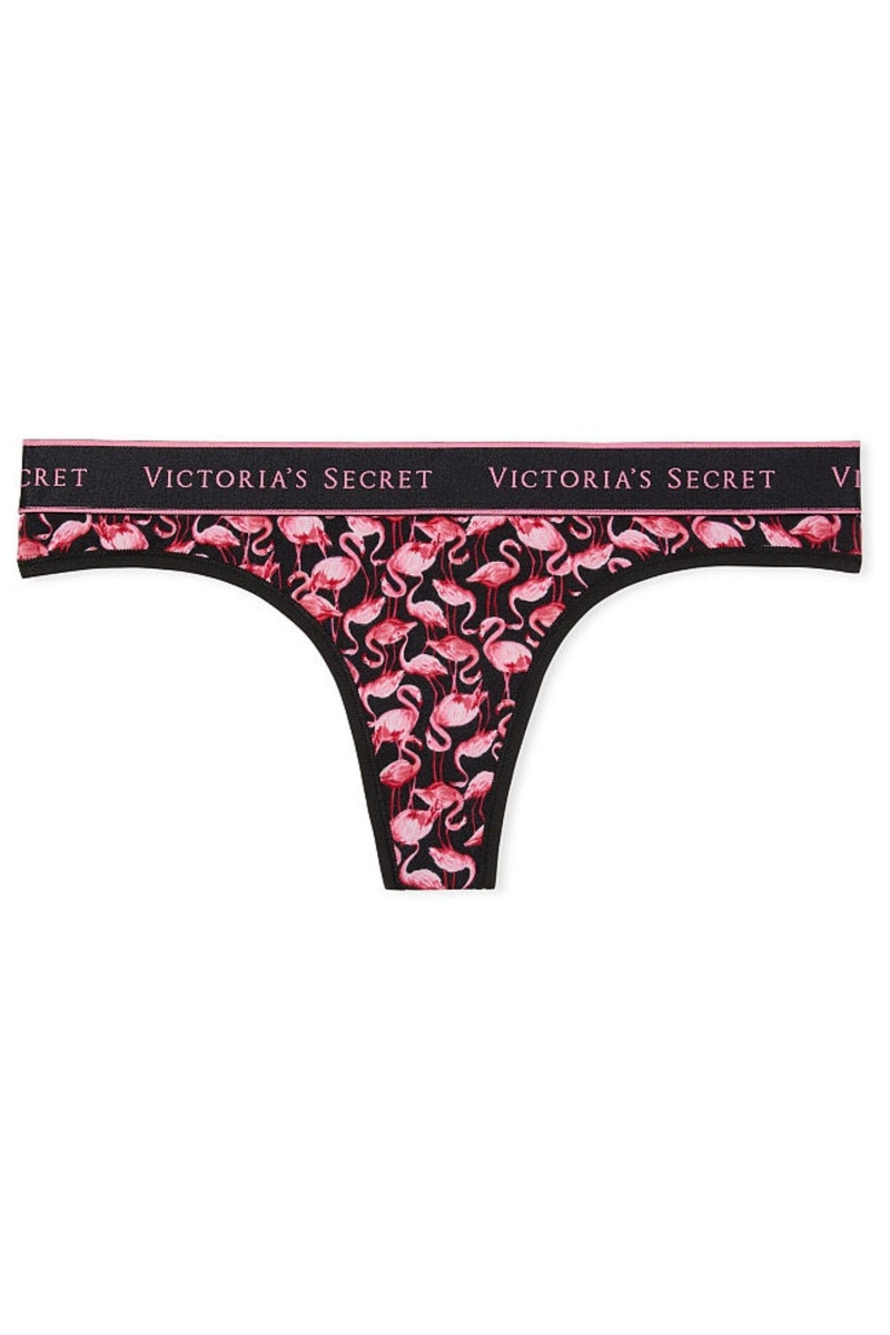 Victoria's Secret Stretch Baumwoll Baumwoll Logo Tanga Knickers Schwarz | 364152LER