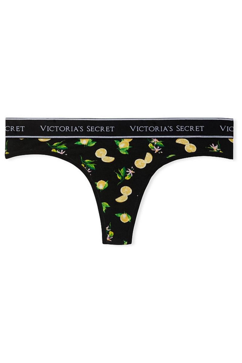 Victoria's Secret Stretch Baumwoll Baumwoll Logo Tanga Knickers Schwarz | 146593WGL