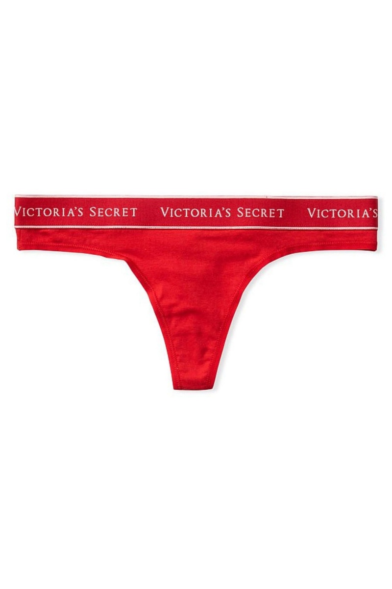 Victoria's Secret Stretch Baumwoll Baumwoll Logo Tanga Knickers Rot | 798041WHI