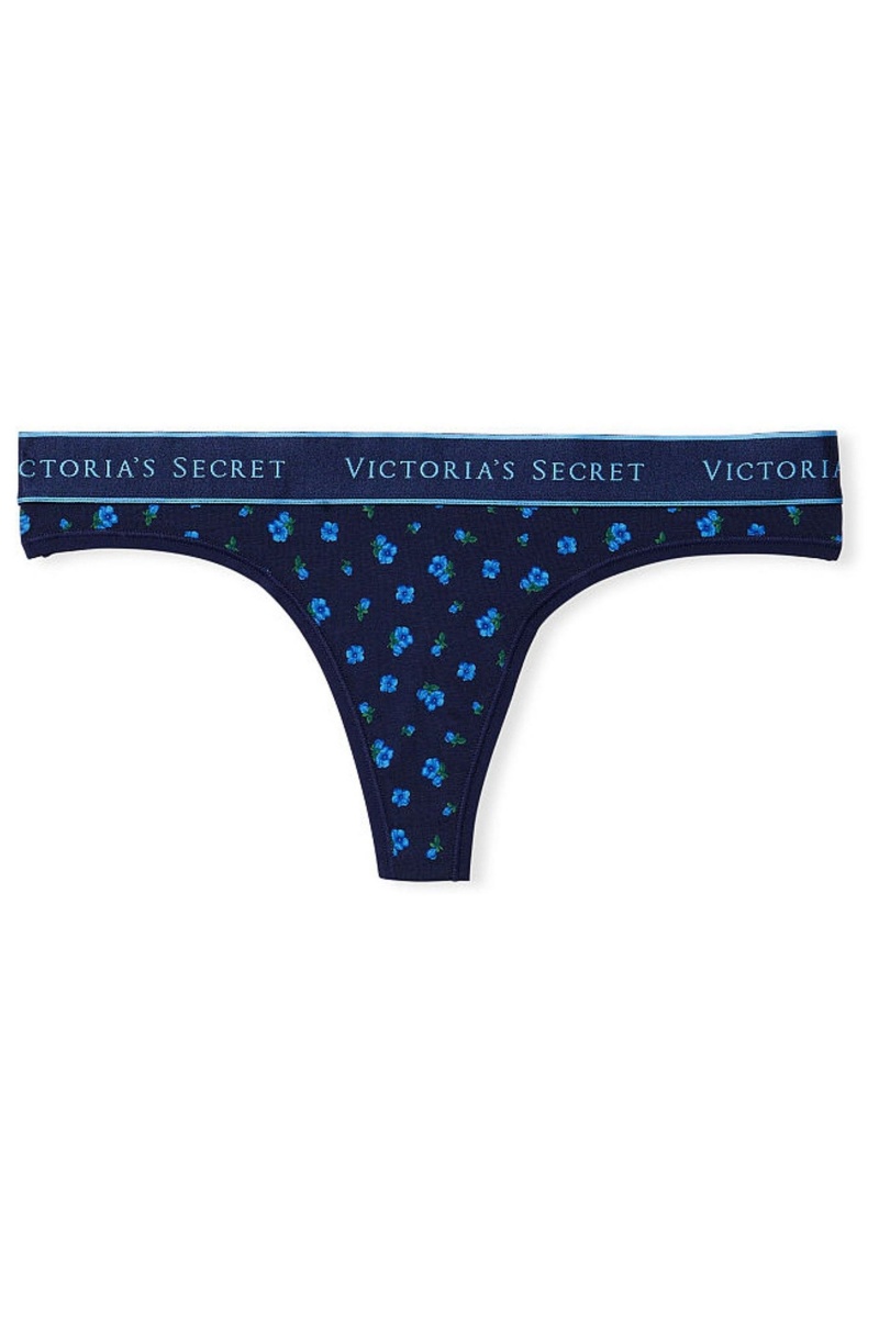 Victoria's Secret Stretch Baumwoll Baumwoll Logo Tanga Knickers Schwarz | 065897DXU