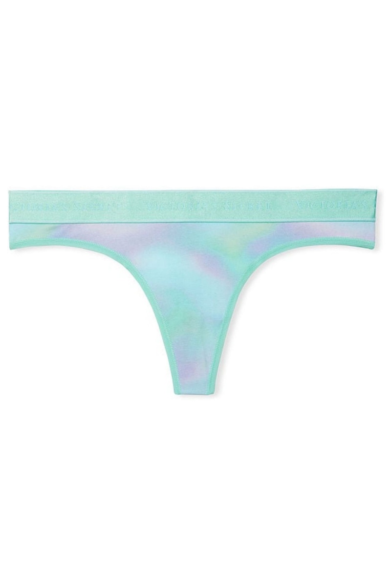 Victoria's Secret Stretch Baumwoll Baumwoll Logo Tanga Knickers Schwarz | 821796LKX