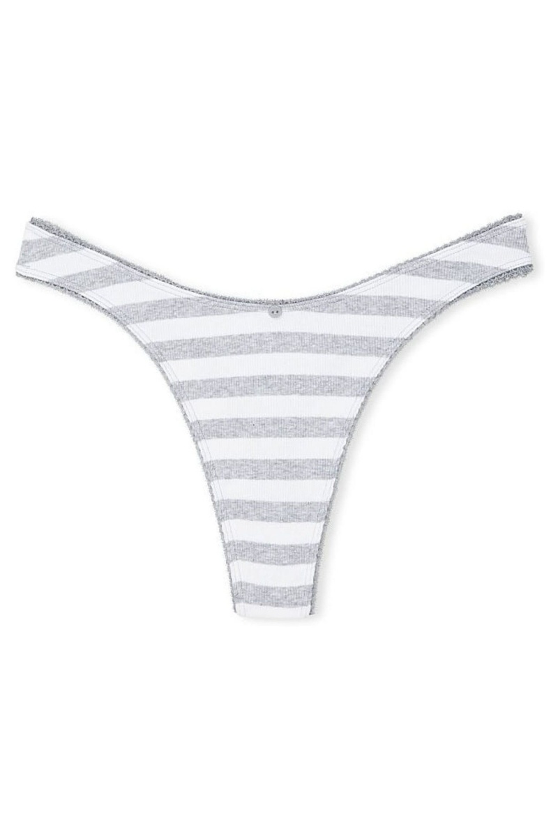 Victoria's Secret Stretch Baumwoll Gerippt Baumwoll High Leg Tanga Knickers Grau Streifen | 048759ZBI