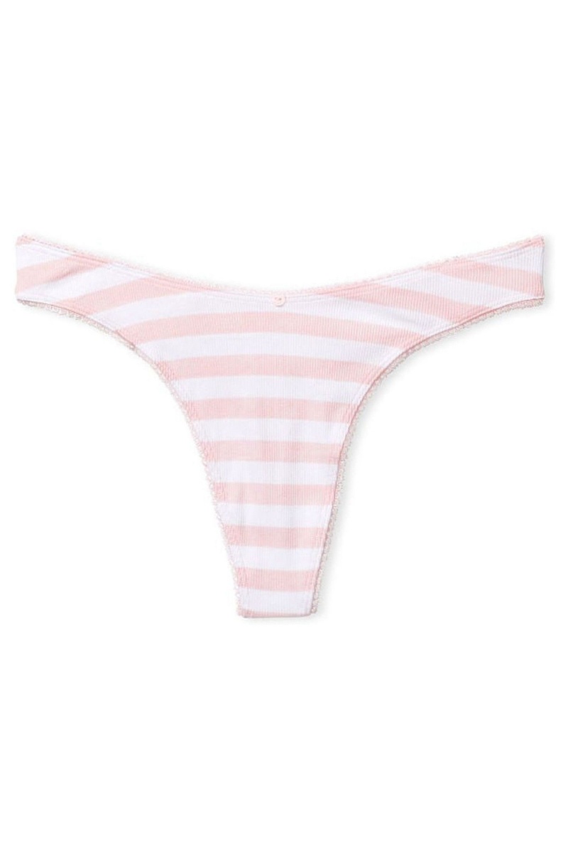 Victoria's Secret Stretch Baumwoll Gerippt Baumwoll High Leg Tanga Knickers Grau Streifen | 851647DAU