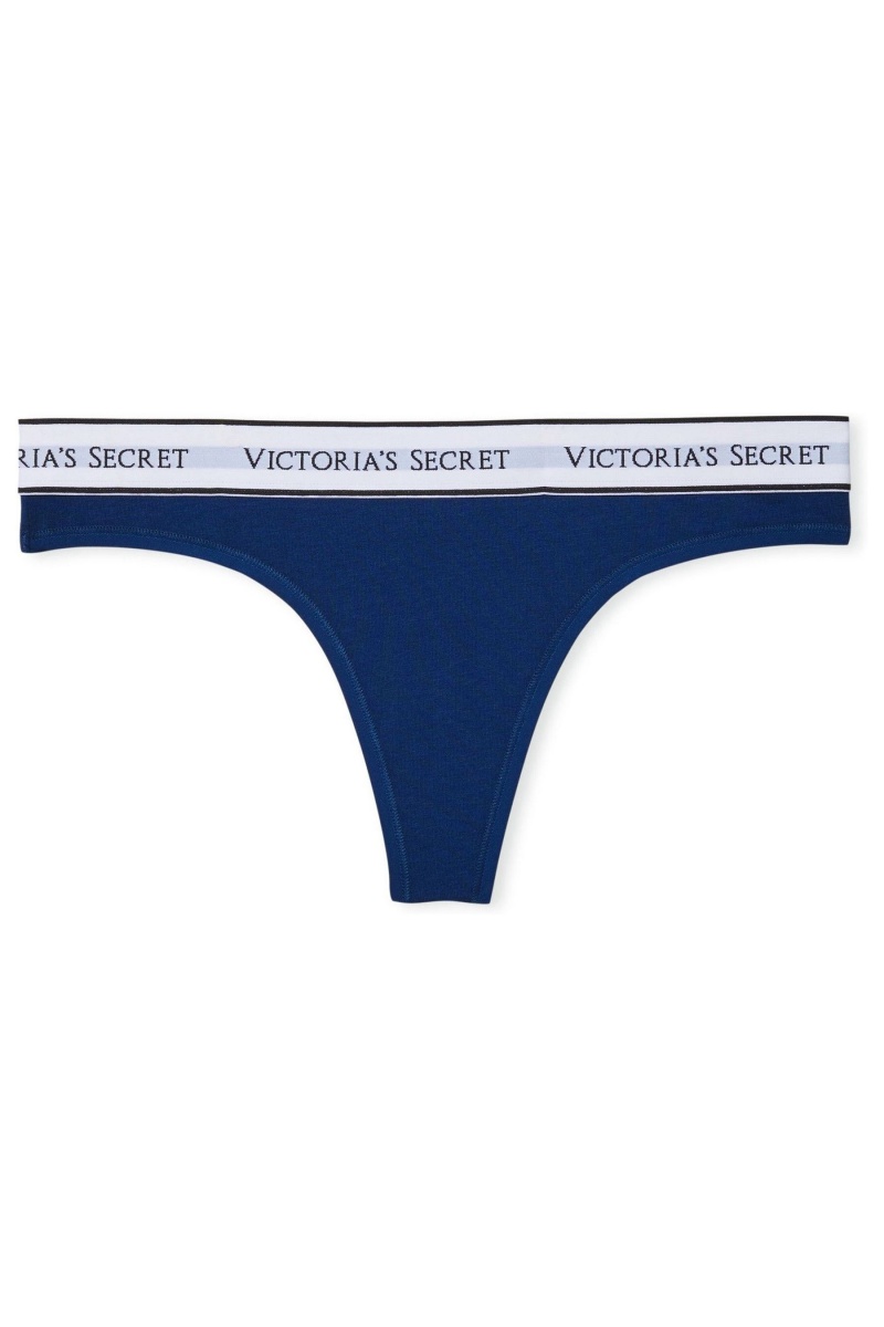 Victoria's Secret Stretch Baumwoll Logo Knickers Blau | 496053EAW