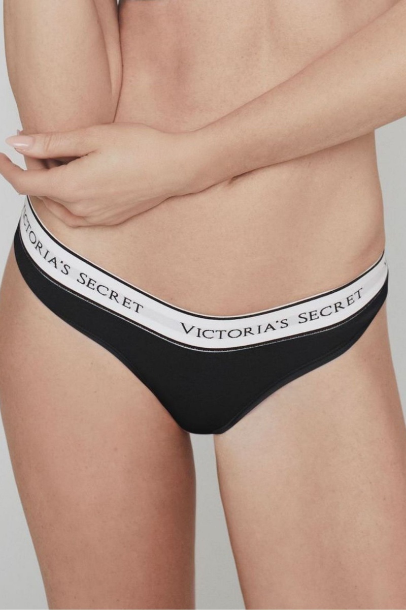 Victoria\'s Secret Stretch Baumwoll Logo Knickers Blau | 031684CGQ