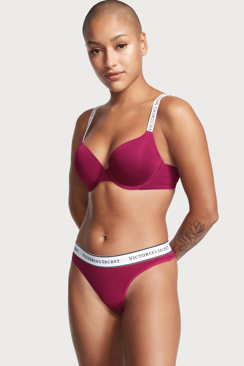 Victoria's Secret Stretch Baumwoll Logo Knickers Bordeaux Rot | 792583IVP