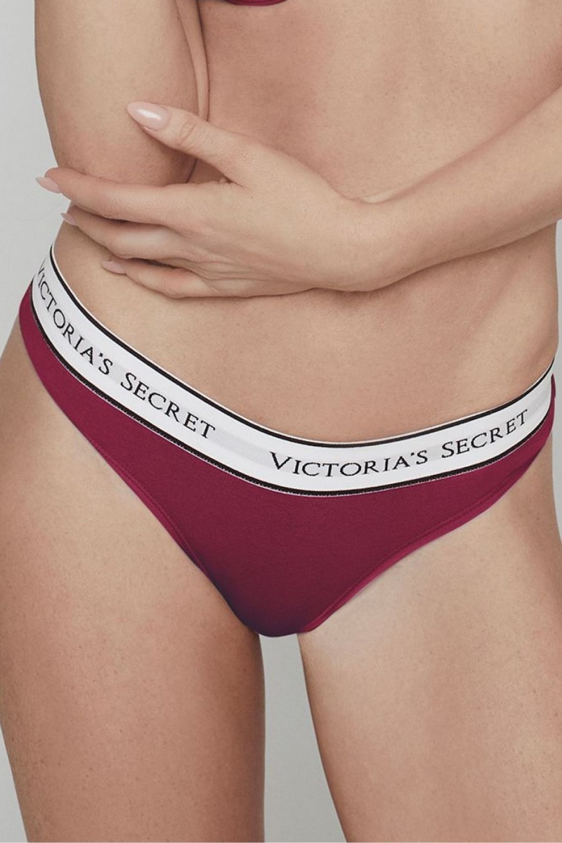 Victoria\'s Secret Stretch Baumwoll Logo Knickers Bordeaux Rot | 792583IVP