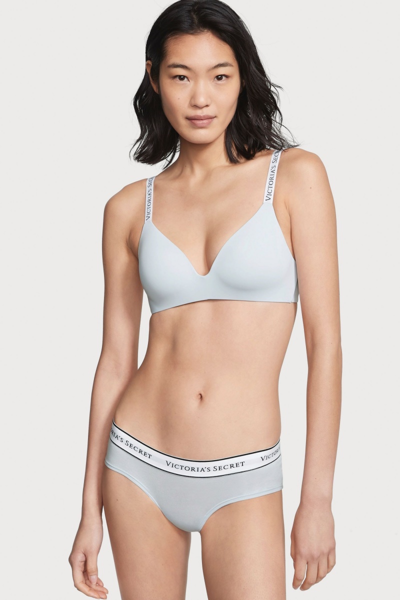 Victoria\'s Secret Stretch Baumwoll Logo Knickers Blau | 068459RVI