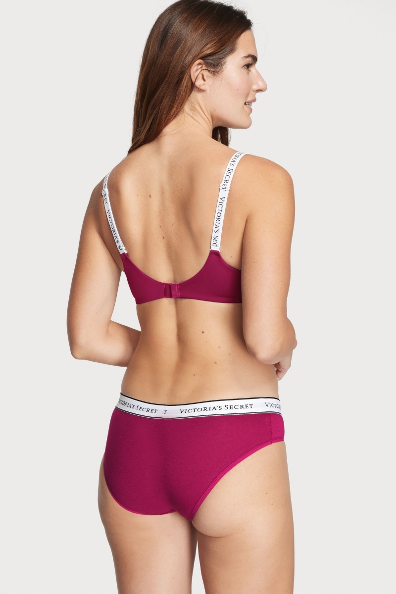 Victoria's Secret Stretch Baumwoll Logo Knickers Bordeaux Rot | 791048PRV