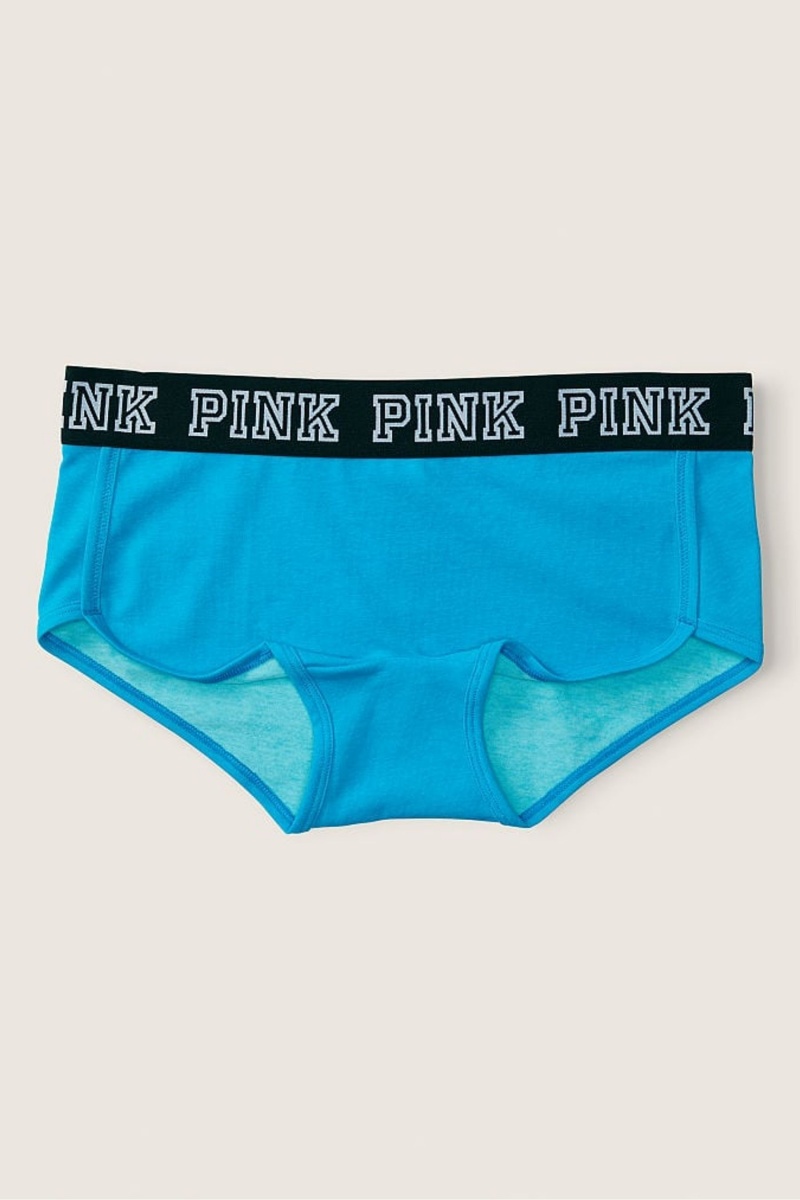 Victoria\'s Secret Stretch Baumwoll Logo Kurzes Knickers Blau | 467185JQG