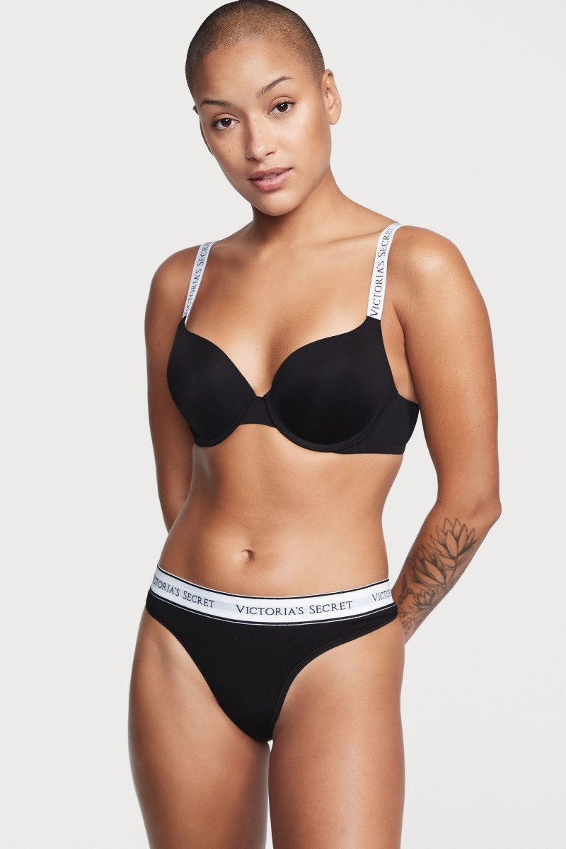 Victoria's Secret Stretch Baumwoll Logo Knickers Schwarz | 830214KTM