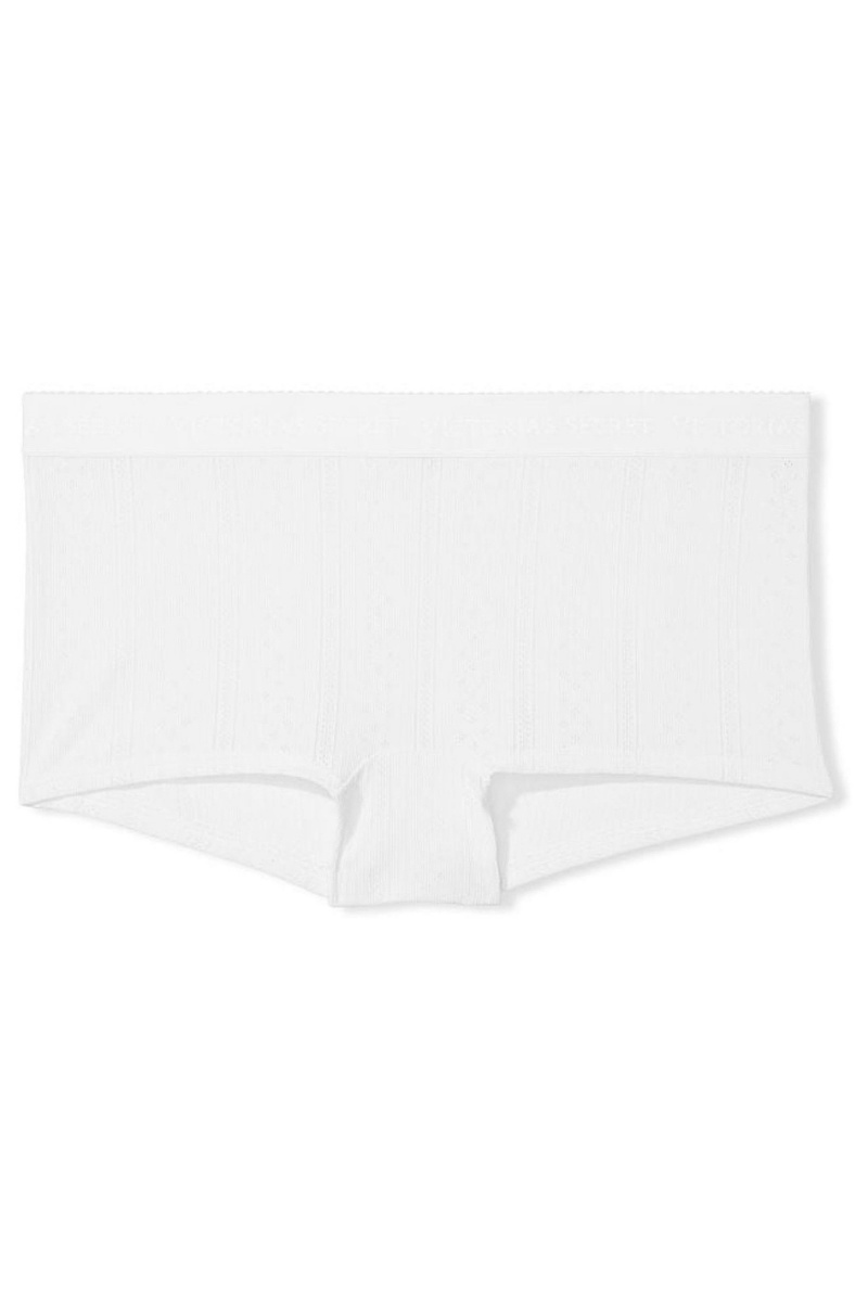 Victoria's Secret Stretch Baumwoll Logo Taille Pointelle Kurzes Knickers Weiß | 791860RZC