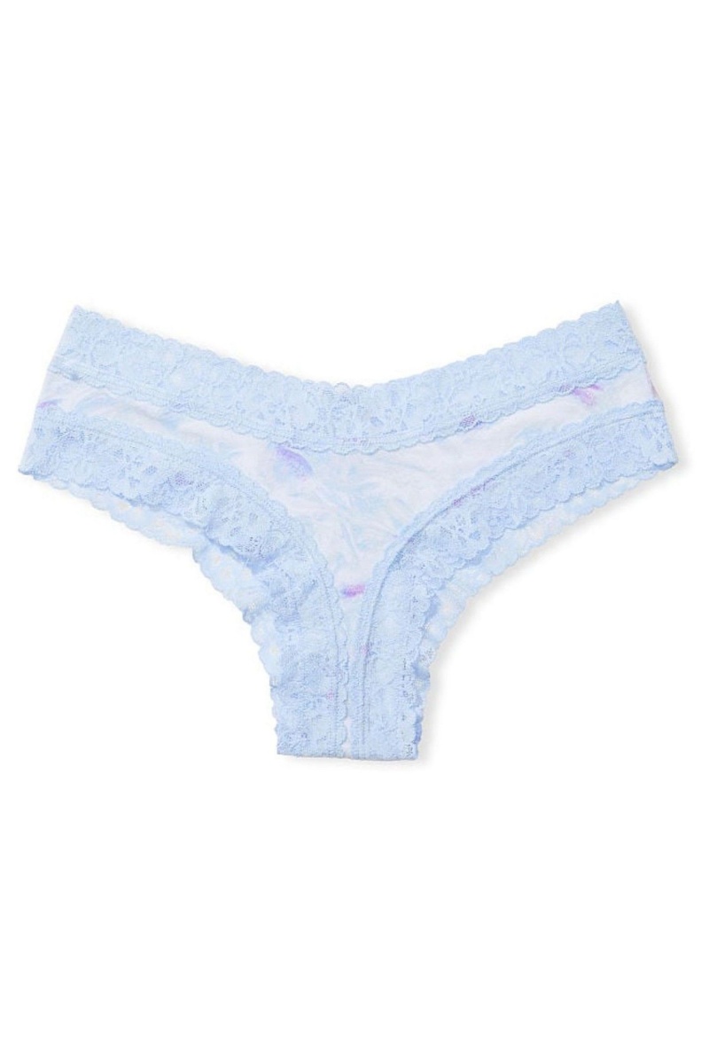 Victoria's Secret Stretch Baumwoll Spitze Taille Baumwoll Cheeky Knickers Blau | 809265PZG