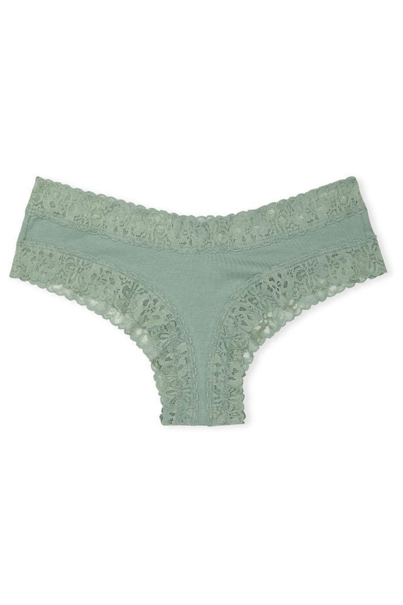 Victoria's Secret Stretch Baumwoll Spitze Taille Baumwoll Cheeky Knickers Grün | 264351FZE