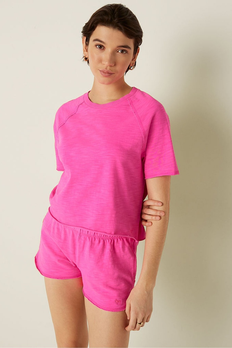 Victoria\'s Secret Summer Lounge Baumwoll Pyjama Kurzes Sleeve TShirt Rosa | 527061JYG