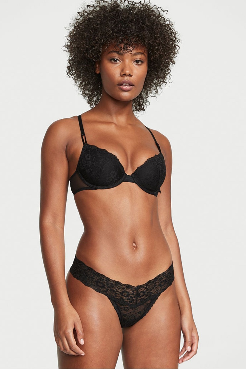 Victoria\'s Secret The Lacie Spitze Tanga Knickers Schwarz | 650942GWQ