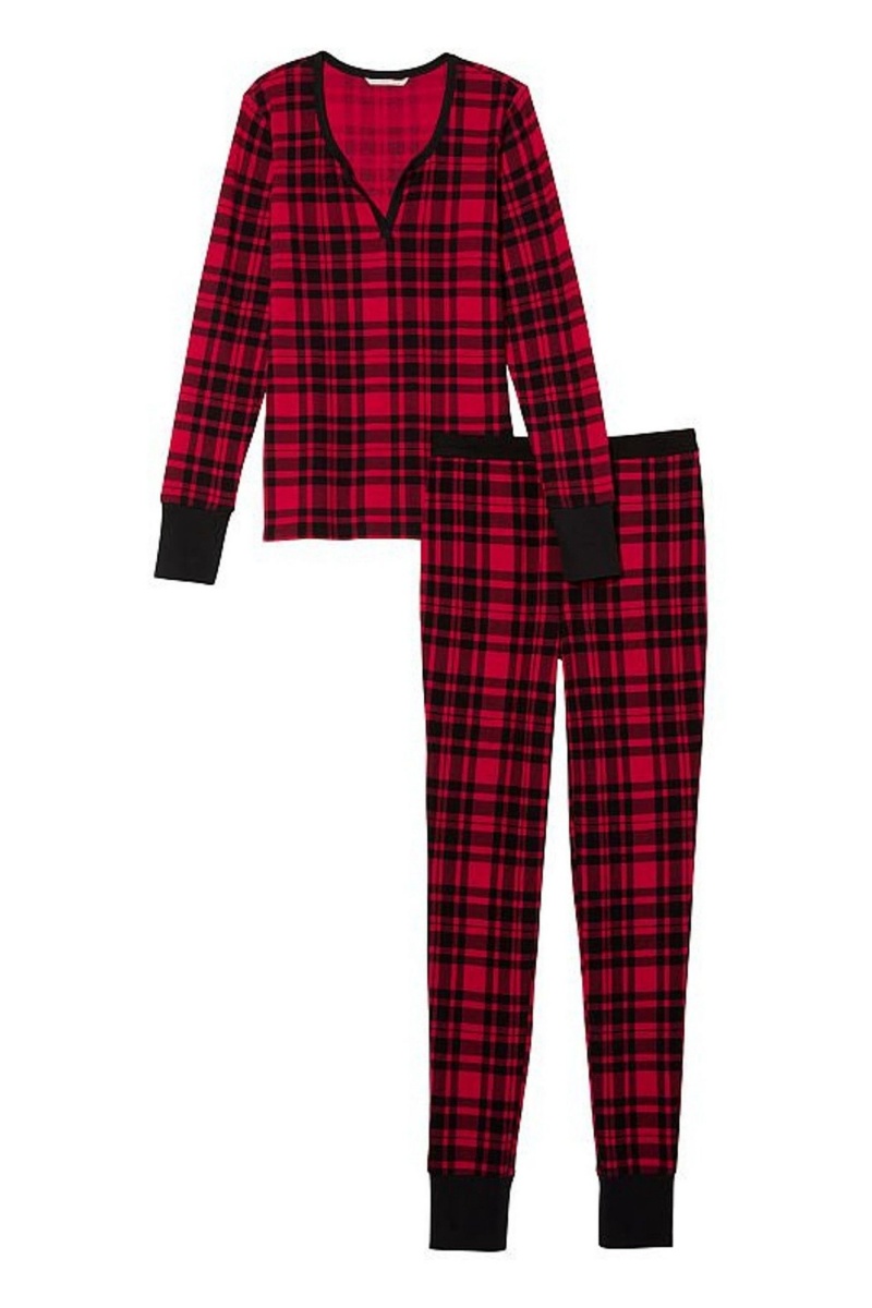 Victoria's Secret Thermal Long Sleeve Pyjamas Schwarz Rot | 890751ELP