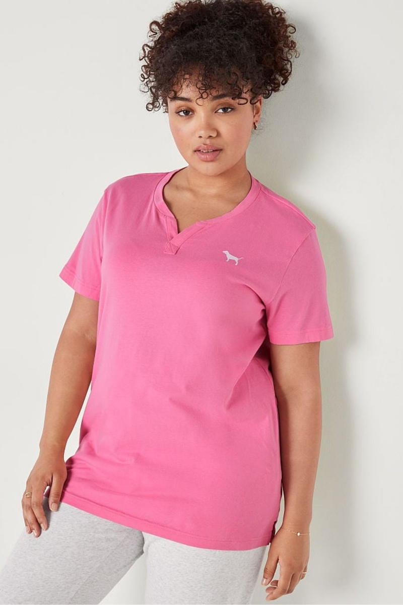 Victoria\'s Secret V Neck Kurzes Sleeve T-Shirt Rosa | 658792LDG