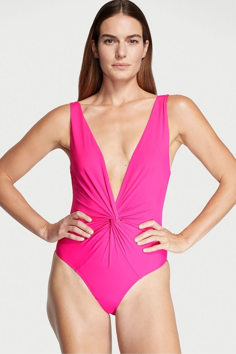 Victoria\'s Secret V Neck Plunge Open Back Swimsuit Rosa | 598173AHX