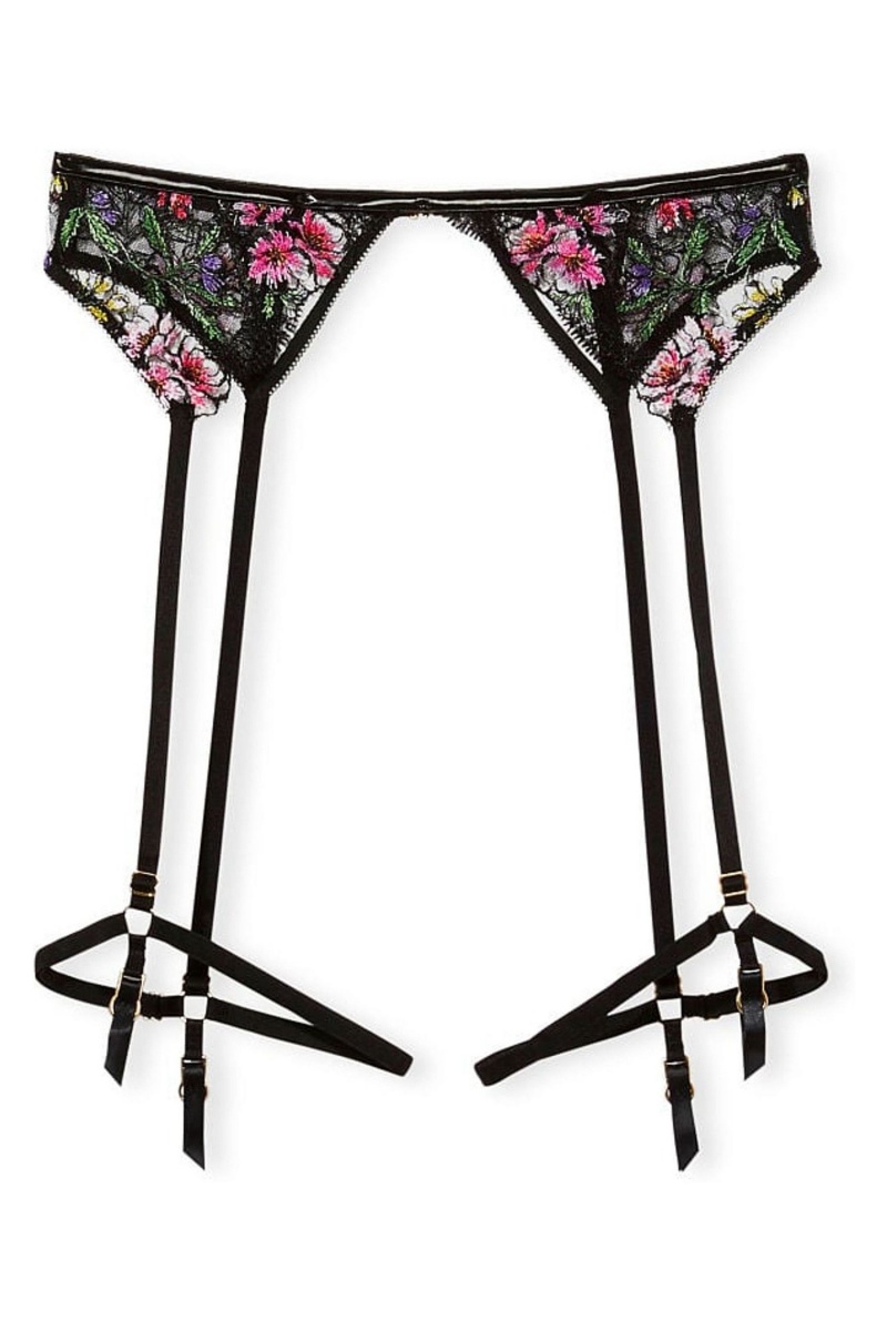 Victoria\'s Secret Very Sexy Floral Embroidered Garter Belt Schwarz | 608125KEU