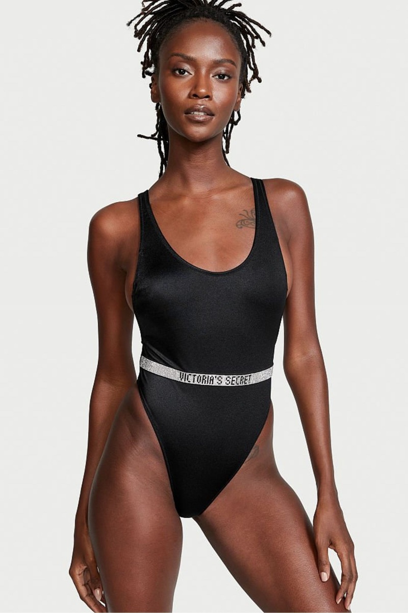 Victoria\'s Secret Very Sexy Shine Riemen Belted Open Back Swimsuit Schwarz | 321964HQX