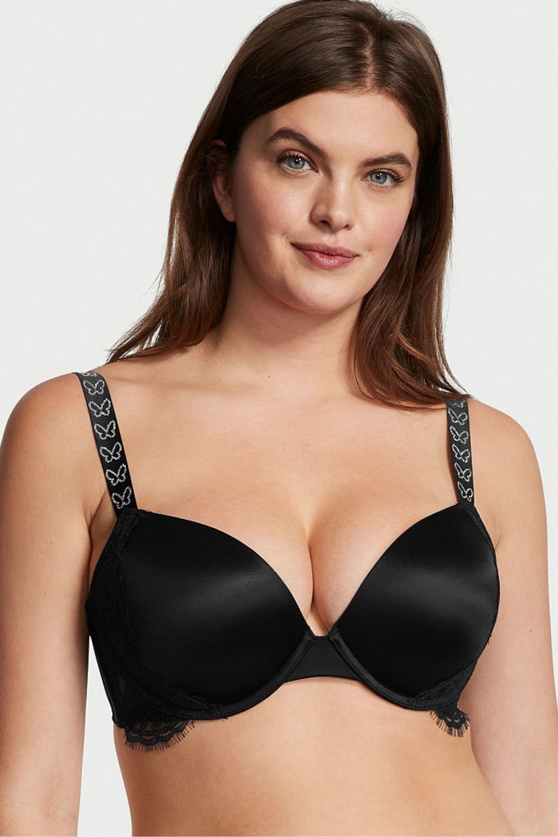 Victoria\'s Secret Very Sexy Shine Riemen Spitze Wing Plunge Bra Schwarz | 471265EQS