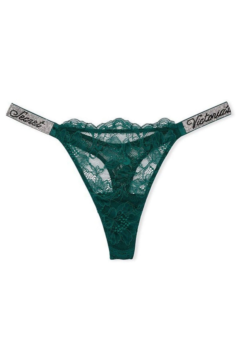 Victoria's Secret Very Sexy Spitze Shine Riemen Tanga Knickers Schwarz Grün | 710348MRY