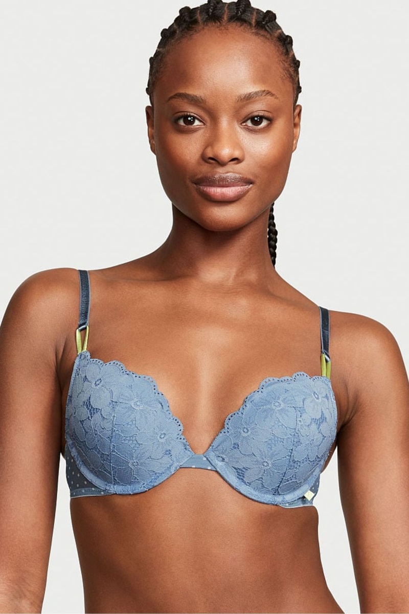 Victoria\'s Secret Victorias Secret Push Up Spitze Bra Blau | 361854IOV