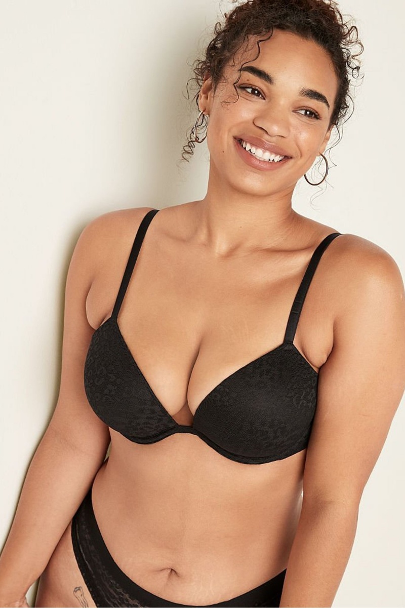 Victoria\'s Secret Wear Everywhere Add 2 Cups Spitze Push Up T-Shirt Bra Schwarz | 761350MAD