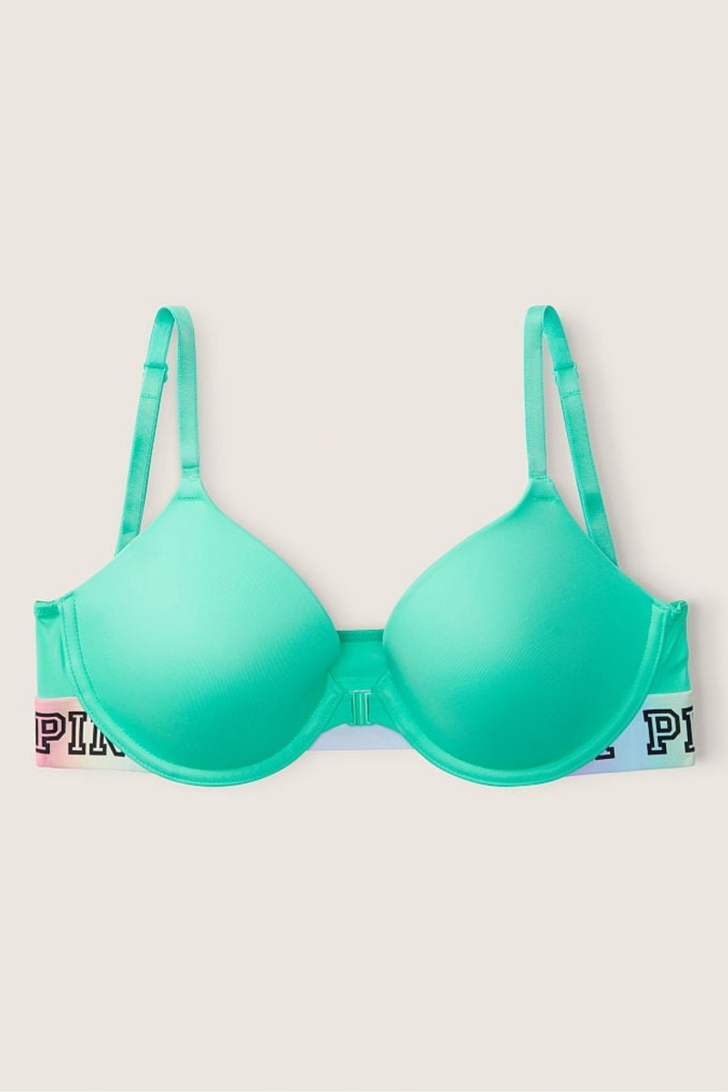 Victoria's Secret Wear Everywhere Front Close T-Shirt Lightly Gefütterte Demi Bra Teal Ice W/ Rainbow Bb | 032571GCZ