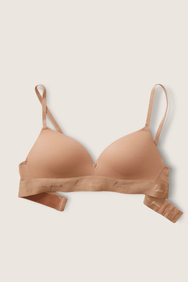 Victoria's Secret Wear Everywhere Smooth Non Wired Push Up T-Shirt Bra Mocha Latte Nude | 786092QBD