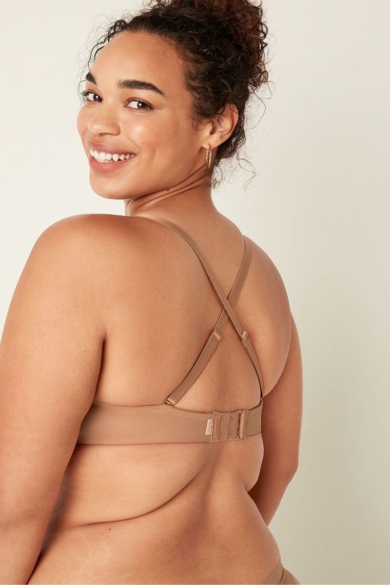 Victoria's Secret Wear Everywhere Smooth Multiway Strapless Push Up Bra Mocha Latte Nude | 862093HRX