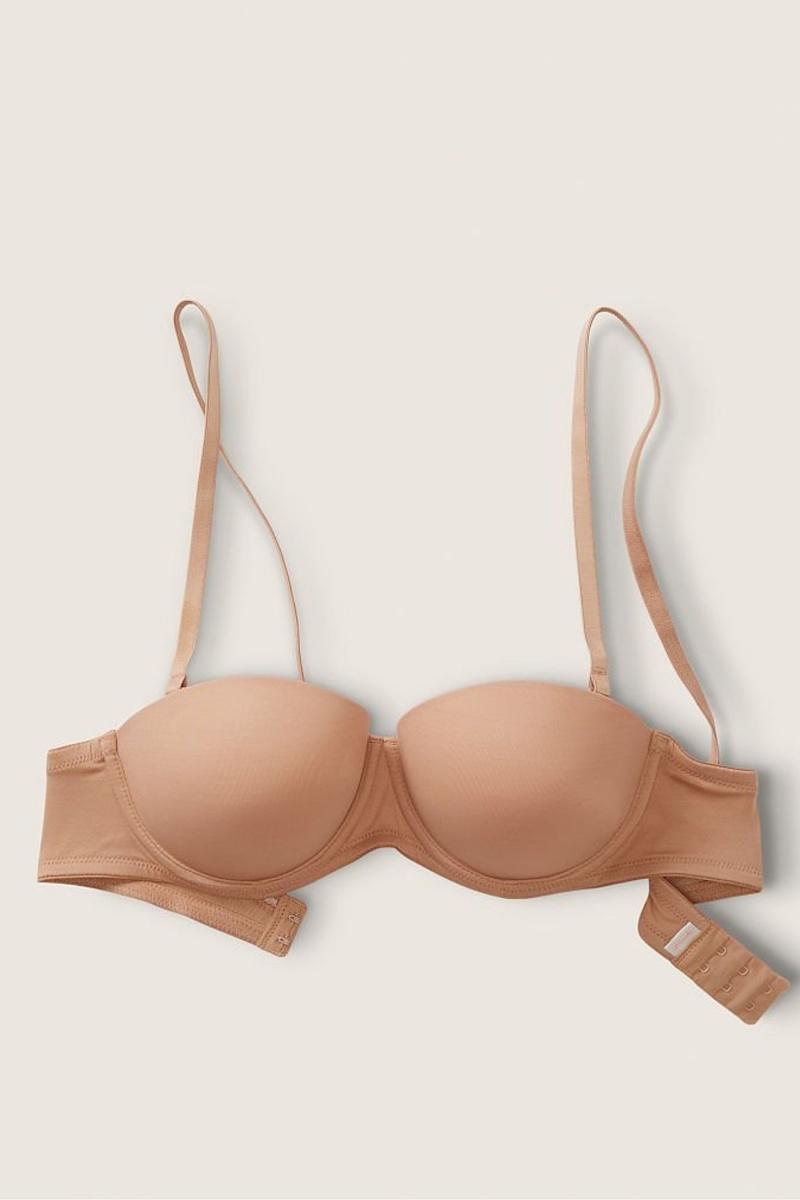 Victoria's Secret Wear Everywhere Smooth Multiway Strapless Push Up Bra Mocha Latte Nude | 862093HRX