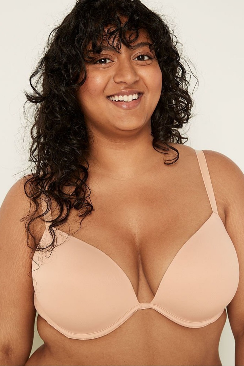 Victoria's Secret Wear Everywhere Smooth Push Up T-Shirt Bra Beige | 760185CMH