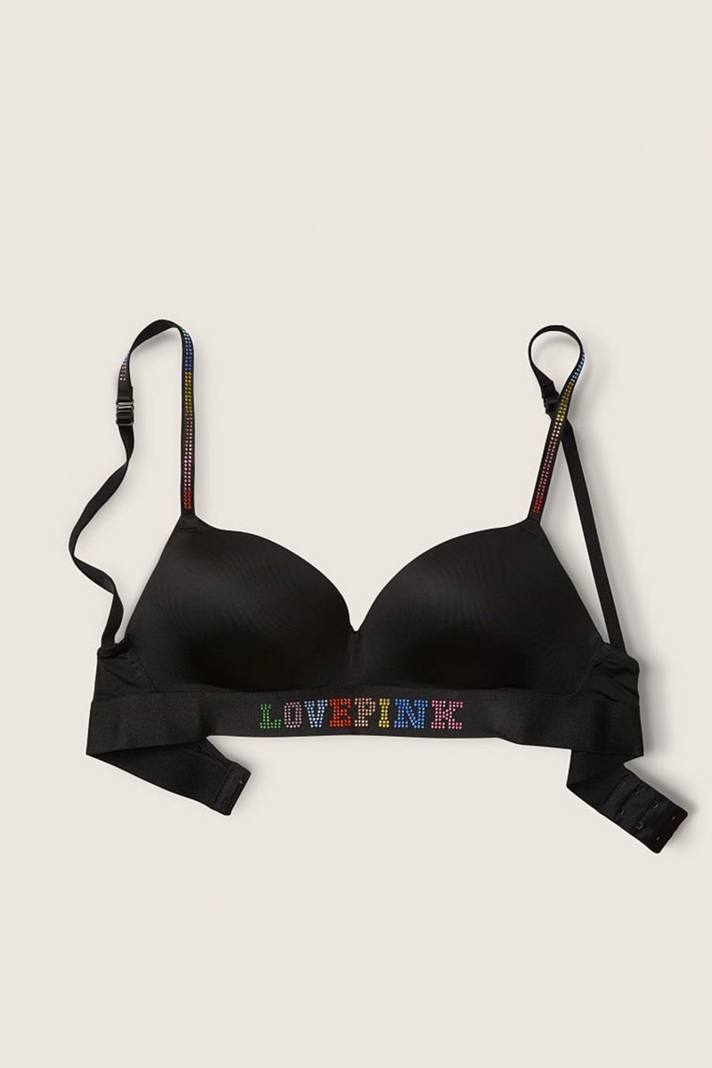 Victoria's Secret Wear Everywhere Smooth Shine Riemen Non Wired Push Up T-Shirt Bra Schwarz | 250179MNT