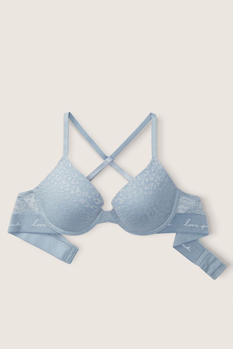 Victoria's Secret Wear Everywhere Spitze Push Up T-Shirt Bra Blau | 287936KMN