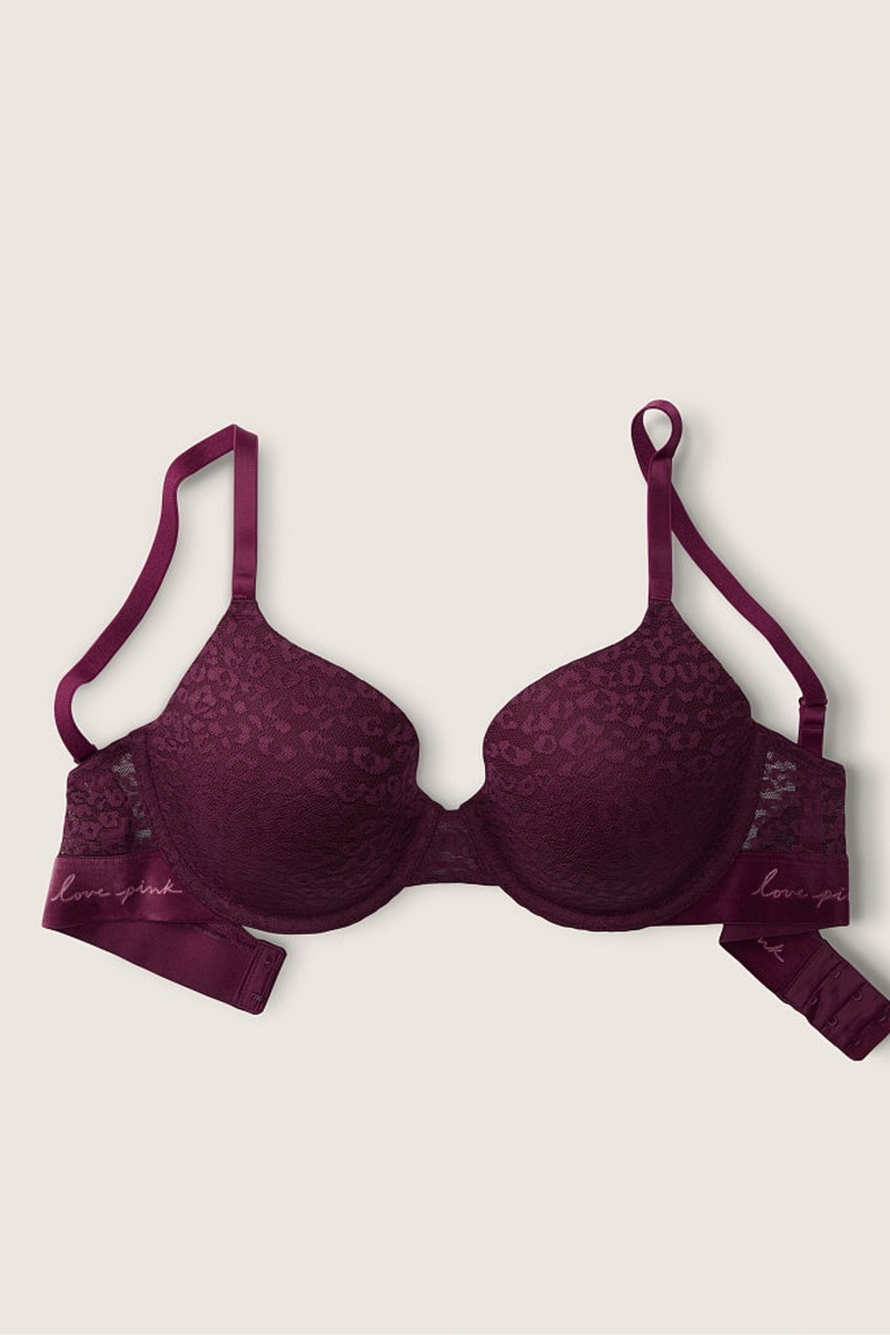 Victoria's Secret Wear Everywhere Spitze Lightly Gefütterte T-Shirt Bra Bordeaux Lila | 145867QBP