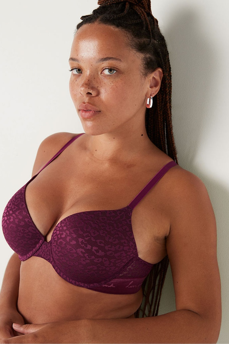 Victoria\'s Secret Wear Everywhere Spitze Lightly Gefütterte Push Up T-Shirt Bra Bordeaux Lila | 293850RLC