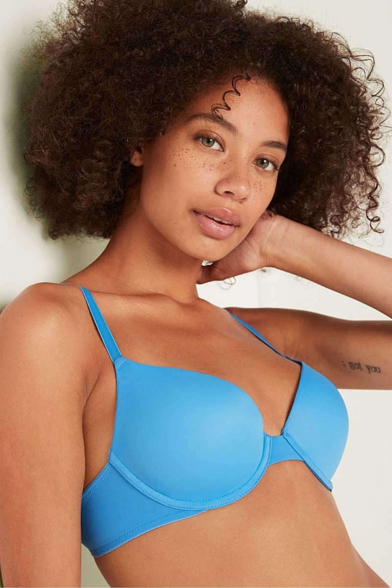 Victoria's Secret Wear Everywhere Wear Everywhere Smooth Push Up T-Shirt Bra Azurblau Blau | 374926XKB